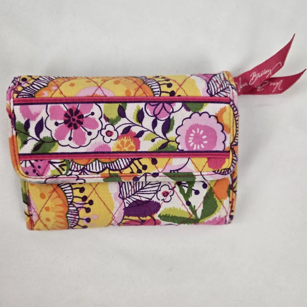 Vera Bradley Euro Wallet Clementine Tri Fold ADDED VB Coin Wallet Inside Pattern - Picture 4 of 11